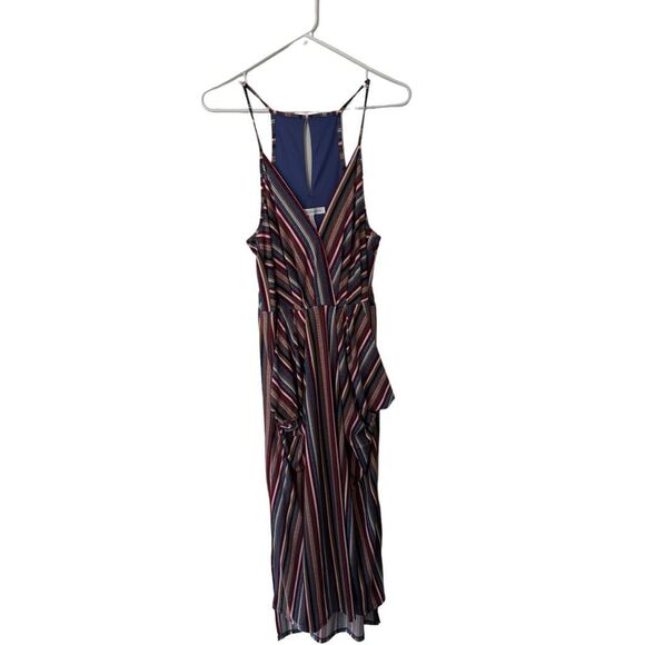 BCBGeneration Multicolored Stripe Faux Wrap MIDI Dress Size M Keyhole pockets - Picture 1 of 7